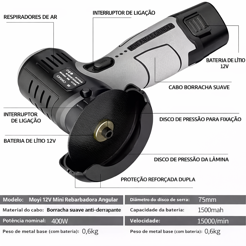 Mini esmeriladora angular alimentada por bateria